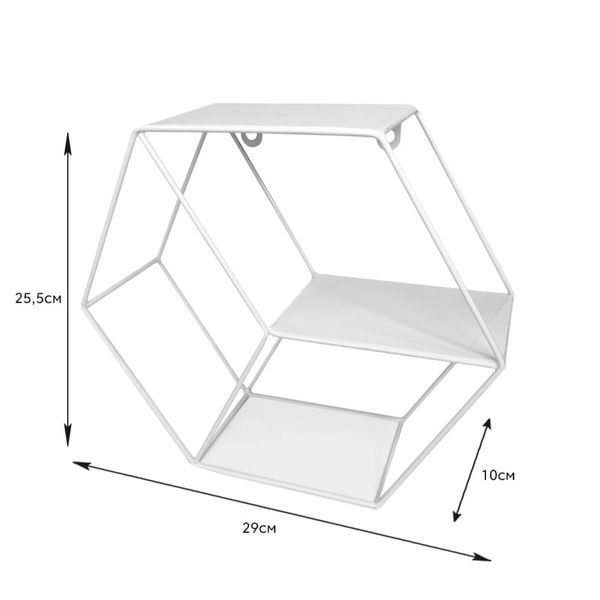 Полиця настінна стальний білий шестикутник 26см*10.5см*30см (D) SW-00001637 SW-00001637 фото