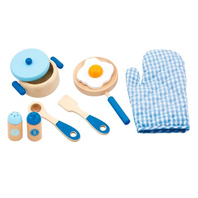 Дитячий кухонний набір "Іграшковий посуд із дерева блакитний" 50115 фото