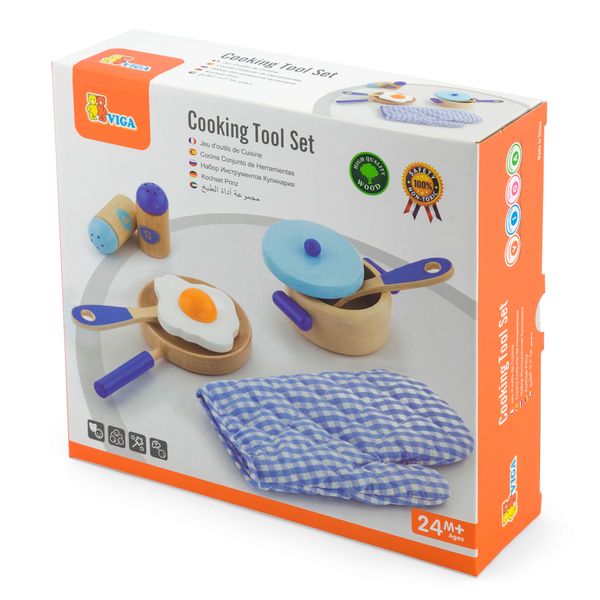 Дитячий кухонний набір "Іграшковий посуд із дерева блакитний" 50115 фото