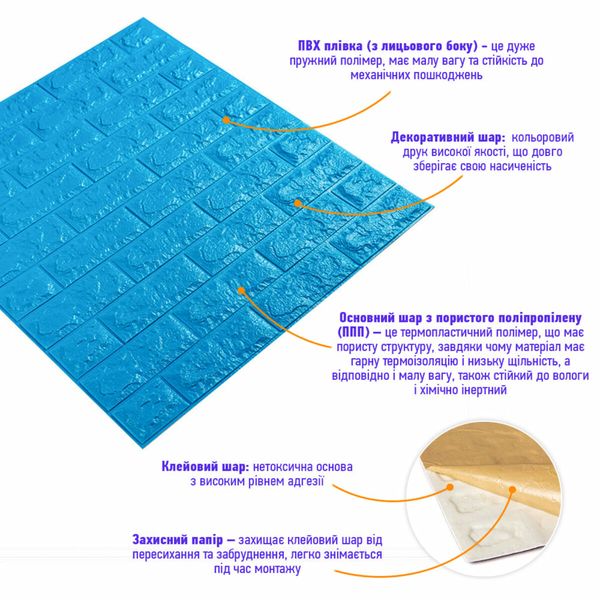 3D панель самоклеюча цегла Синій 700х770х7мм (003-7) SW-00000060 SW-00000060 фото