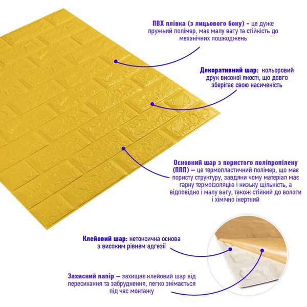 3D панель самоклеюча цегла Жовтий 700х770х5мм (010-5) SW-00000146 SW-00000146 фото