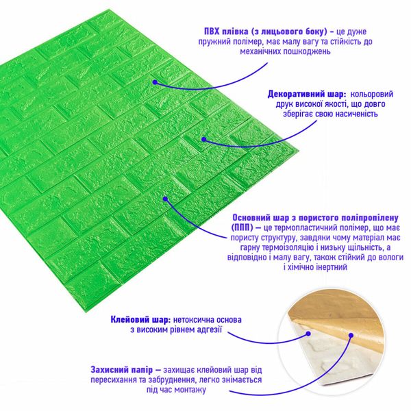 3D панель самоклеюча цегла Зелений 700х770х5мм (013-5) SW-00000149 SW-00000149 фото